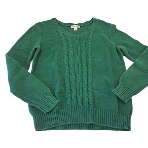 St Johns Bay Cable Knit Sweater Women's L Green V-neck Christmas Holidays